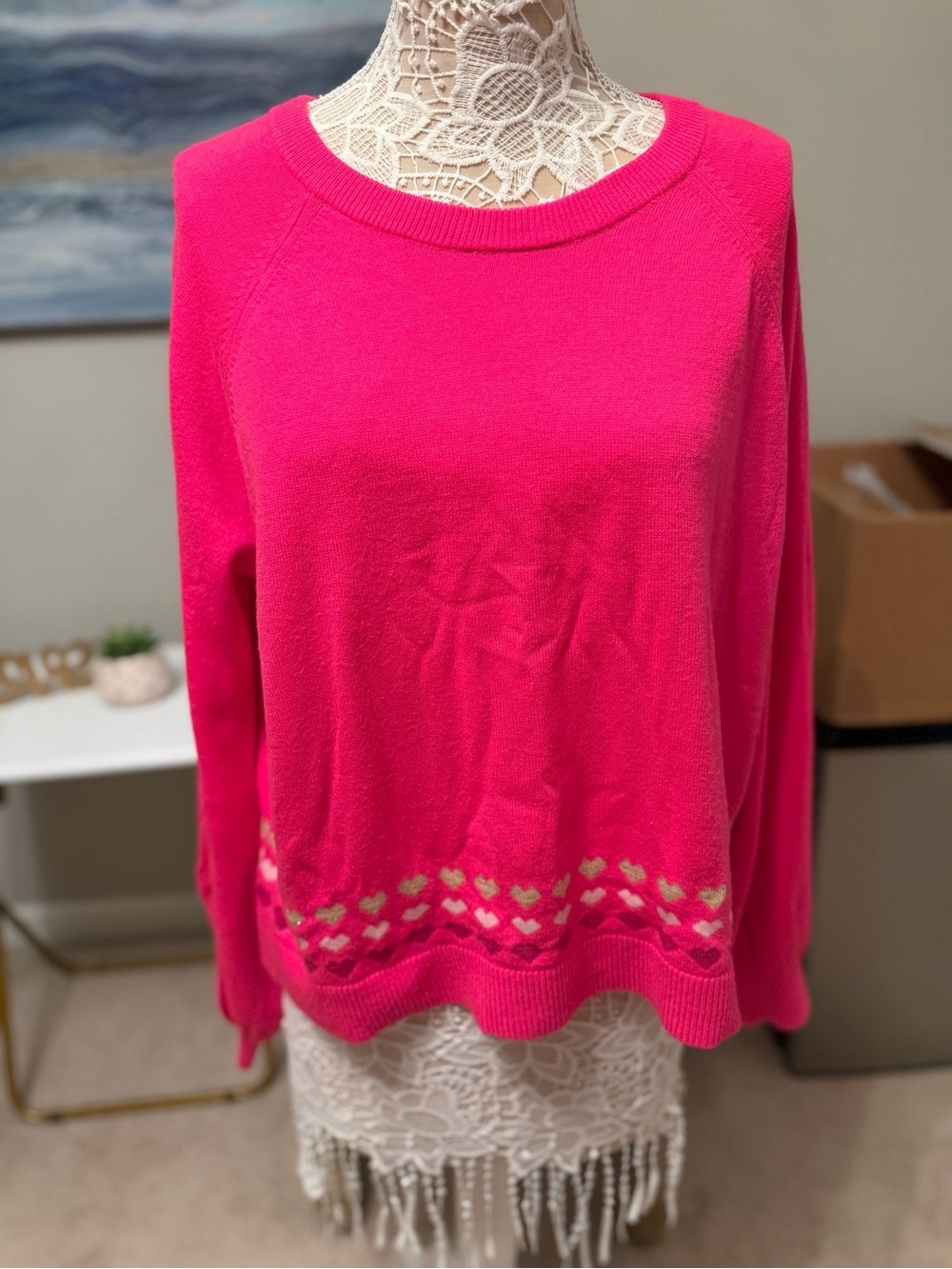 Lilly Pulitzer Bright Pink Women's Heart-Trim Sweater